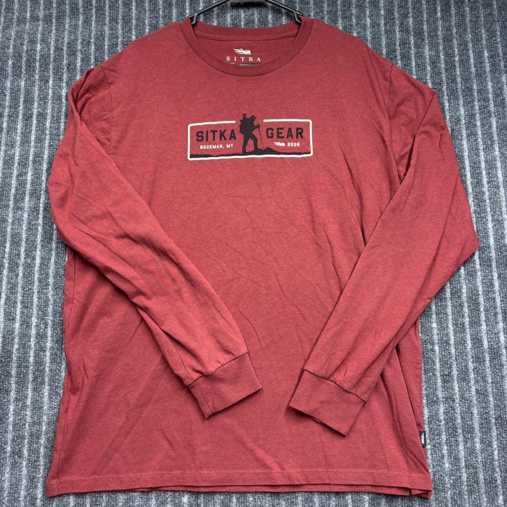 Sitka Gear Long Sleeve T-Shirt XL Burgundy Excellent Graphic Bozeman MT (2275)